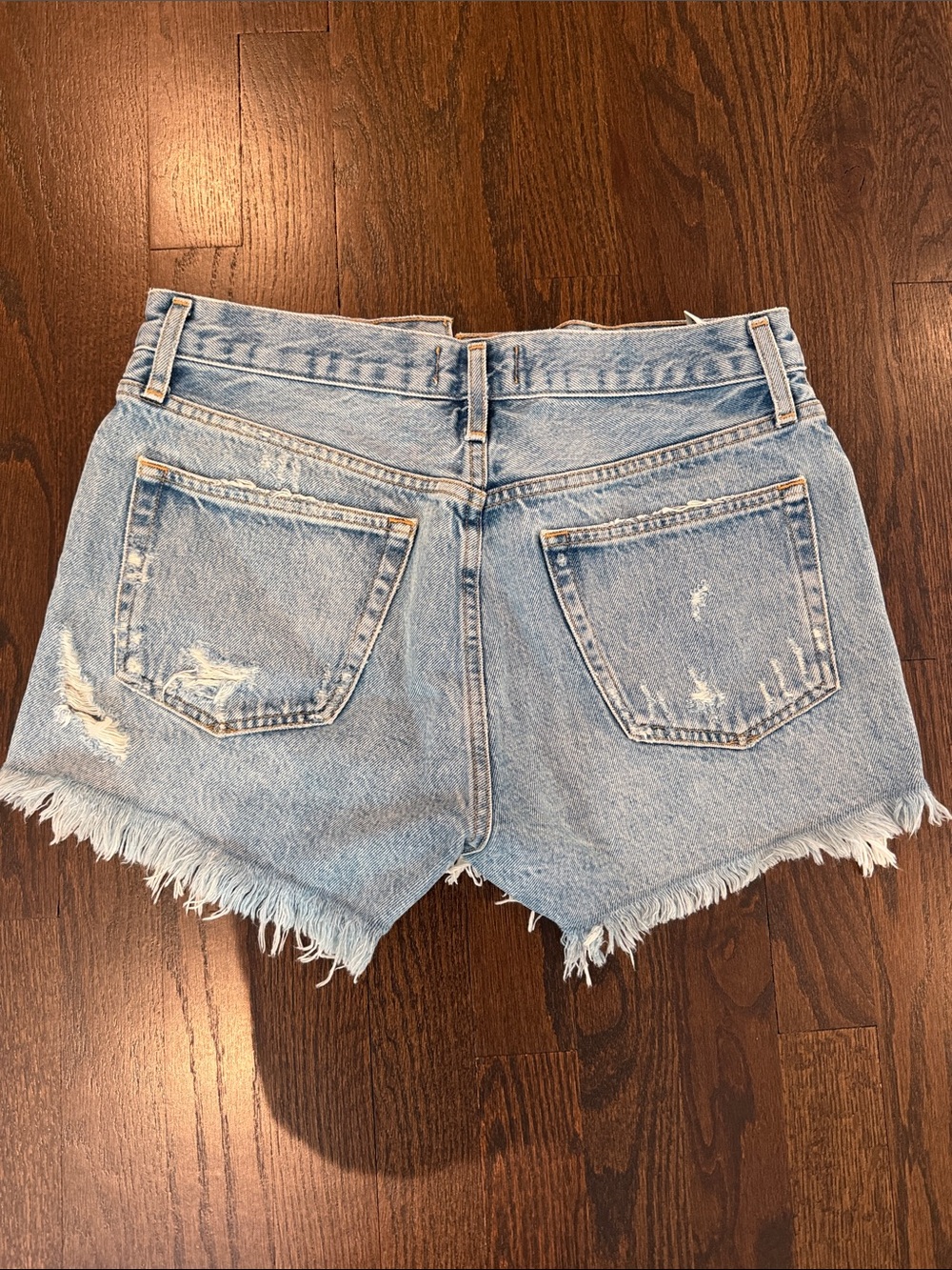 AGOLDE Light Blue Distressed High-Rise Denim Shorts - Picture 3 of 3
